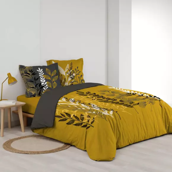 Housse de couette et deux taies coton (240 cm) Isabella Jaune 3