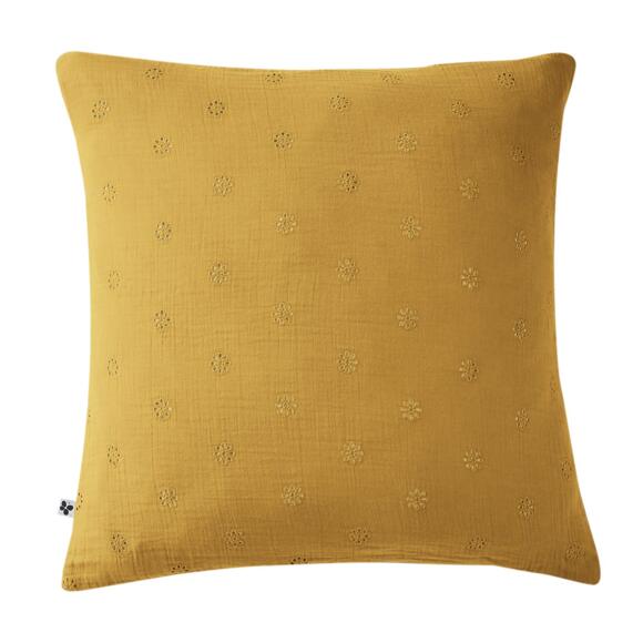 Funda de almohada rectangular de en gasa de algodón  (60 cm) Gaïa Boho Amarillo azafrán 2