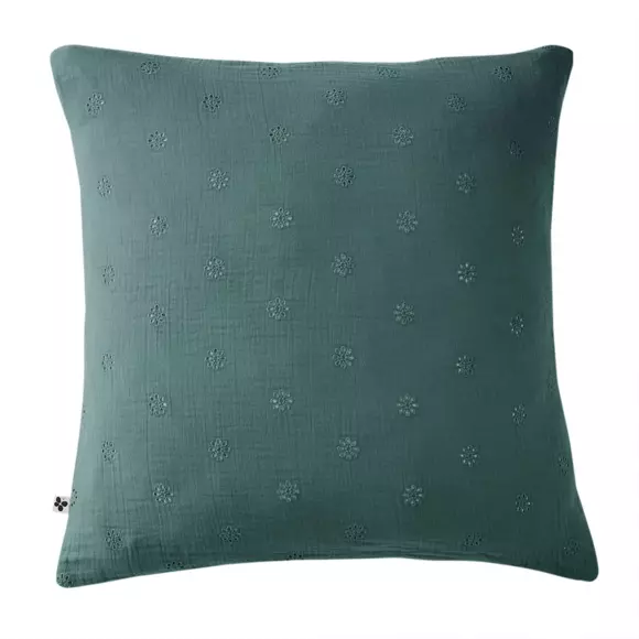 Taie d'oreiller carrée gaze de coton (60 cm) Gaïa Boho Bleu canard 2