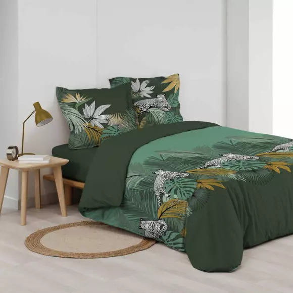 Funda Nórdica y dos fundas de almohada en algodón (240 cm) Leo Jungle Verde 2
