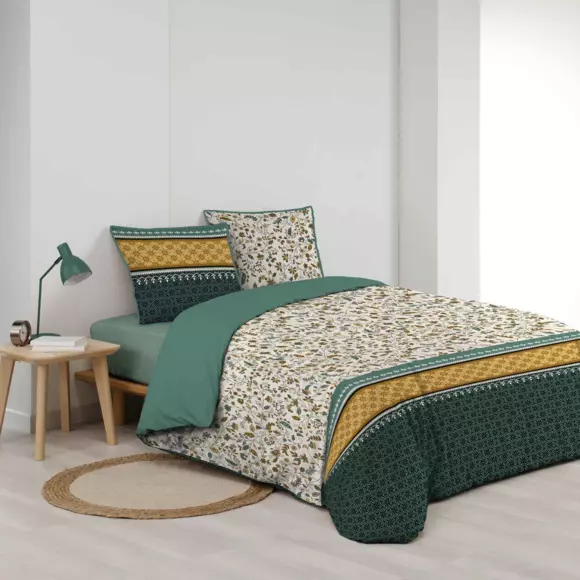 Housse de couette et deux taies coton bio (240 cm) Fleurine Jaune 2