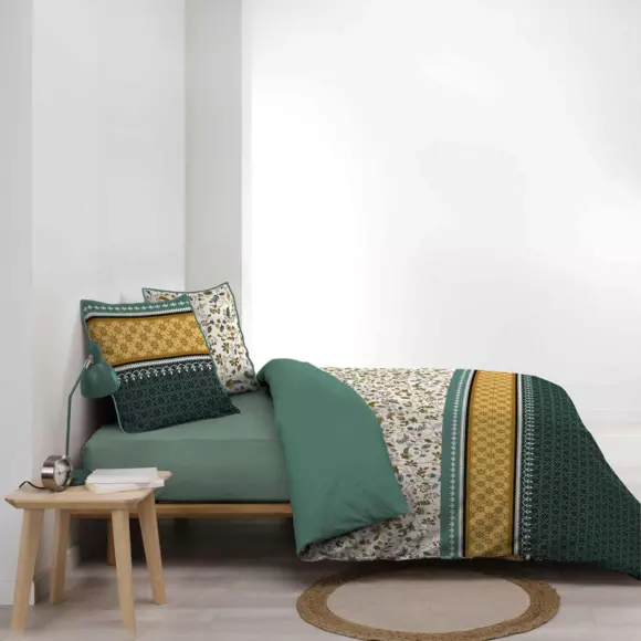 Housse de couette et deux taies coton bio (240 cm) Fleurine Jaune 3