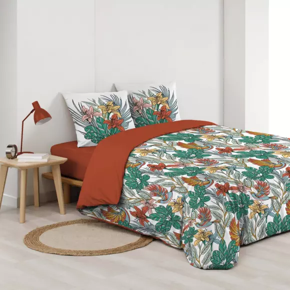Housse de couette et deux taies gaze de coton (260 cm) Palombe Orange 2