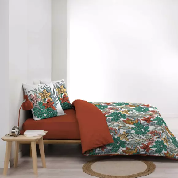 Housse de couette et deux taies gaze de coton (260 cm) Palombe Orange 3
