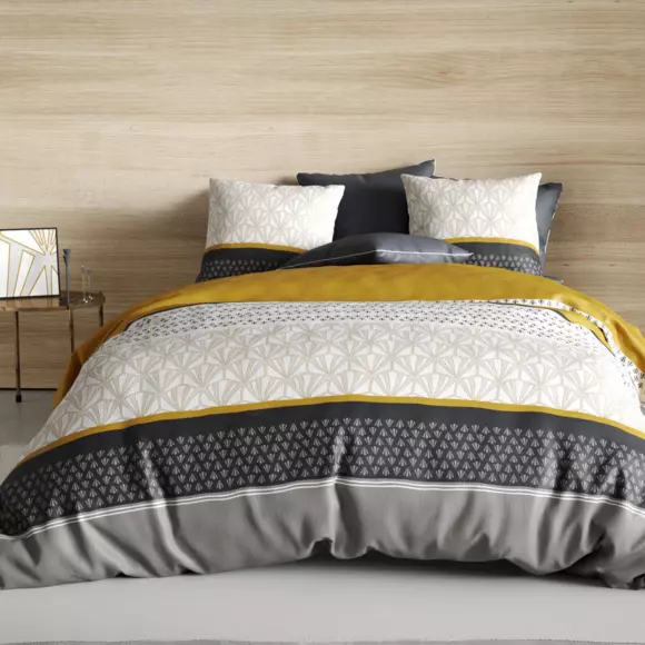 Housse de couette et deux taies coton (240 cm) Rizzo Jaune ocre 2