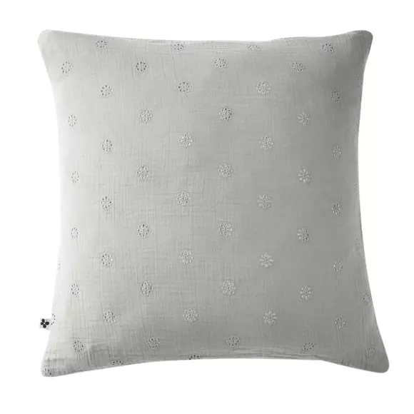 Taie d'oreiller carrée gaze de coton (60 cm) Gaïa Boho Gris nuage 2