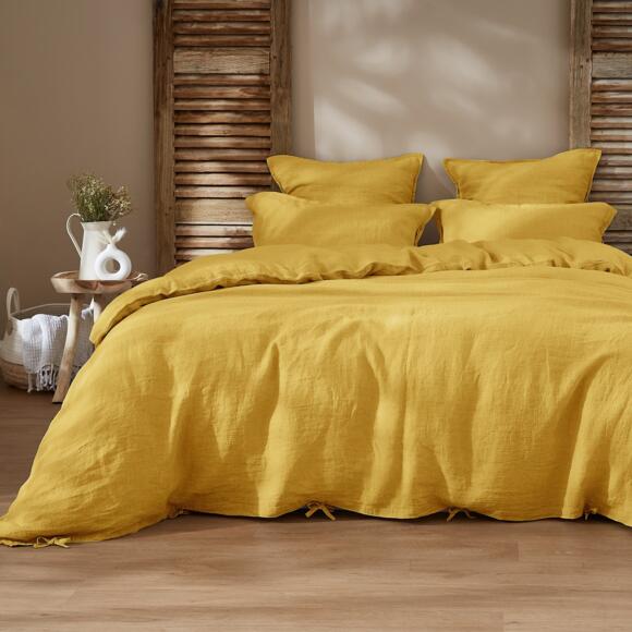 Funda de almohada cuadrada en lino lavado (80 cm) Louise Amarillo mostaza 3