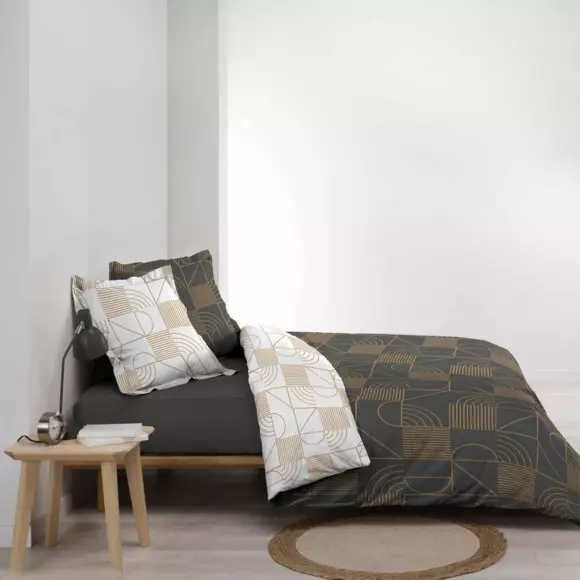 Housse de couette et deux taies coton (240 cm) Lineor Gris anthracite et Or 2
