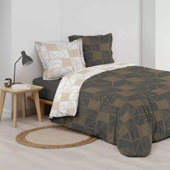 Housse de couette et deux taies coton (240 cm) Lineor Gris anthracite et Or 3