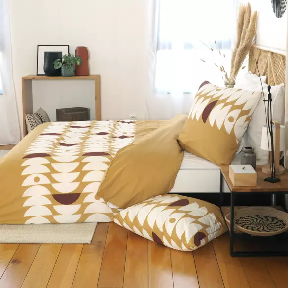 Funda Nórdica y dos fundas para almohada en algodón (240 cm) Aube Marrón claro 3