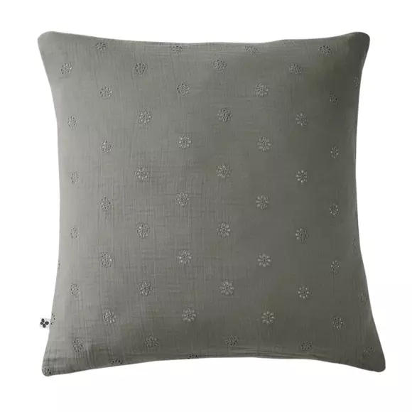 Taie d'oreiller carrée gaze de coton (60 cm) Gaïa Boho Gris granit 2