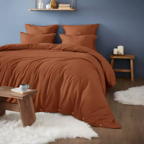 Taie de traversin flanelle de coton (L185 cm) Théa Terracotta 3