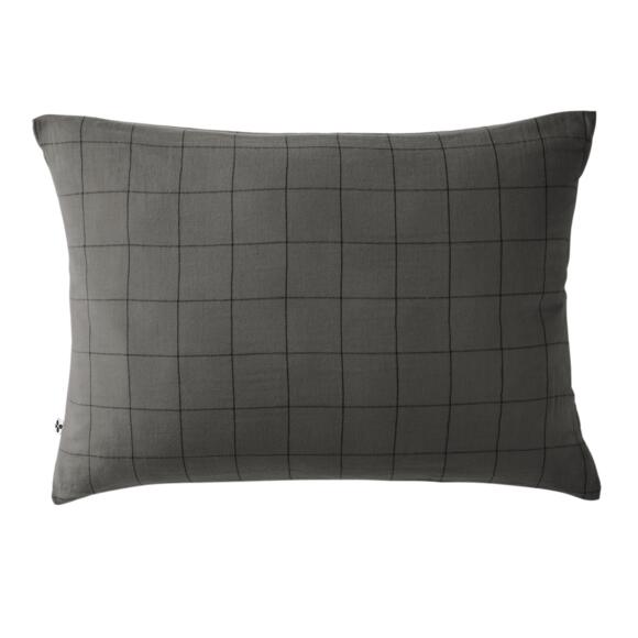 Funda de almohada rectangular en gasa de algodón (70 cm) Gaïa Match Gris granito 2