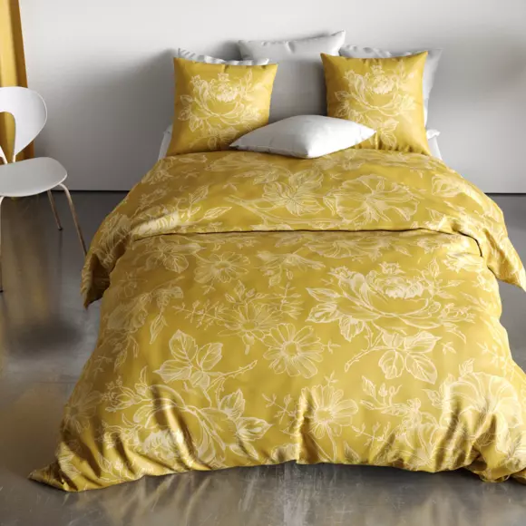 Funda nórdica y dos fundas de almohada en algodón orgánico (240 cm) Victoria Amarillo ocre 2