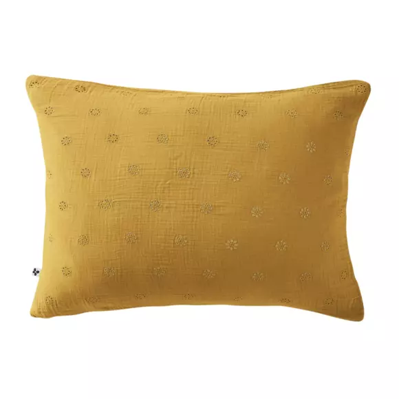 Kussensloop rechthoekig katoengaas (L70 cm) Gaïa Boho Saffraangeel 2
