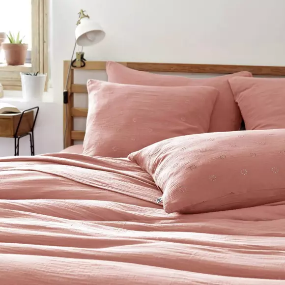 Funda para almohada cuadrada en en gasa de algodón (60 cm) Gaïa Boho Rosa durazno 2
