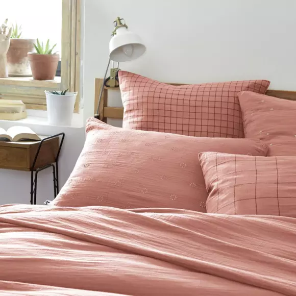 Funda para almohada cuadrada en en gasa de algodón (60 cm) Gaïa Mix Rosa durazno 2