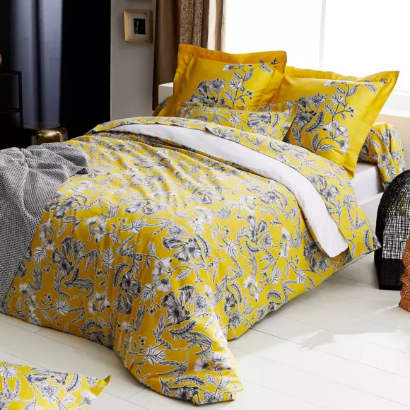 Taie de traversin satin de coton (L200 cm) Botanic Jaune 2