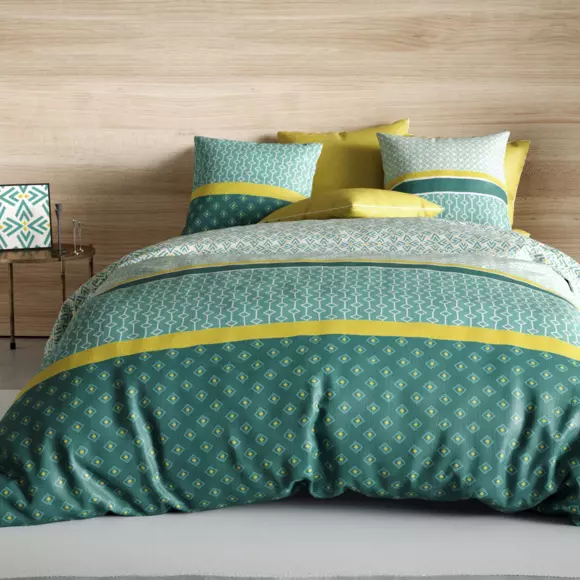 Funda nórdica y dos fundas de almohada en algodón (260 cm) Malphite Verde esmeralda 2
