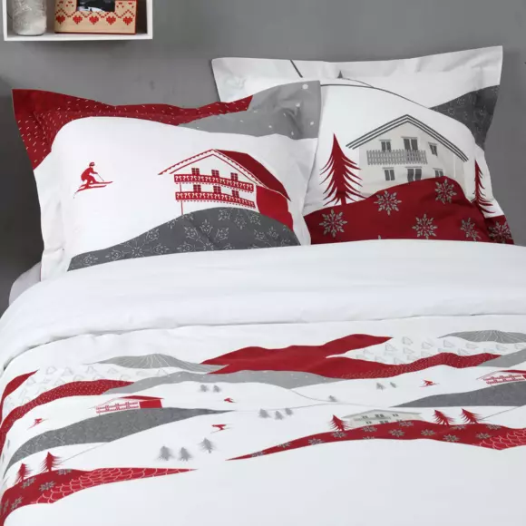 Housse de couette et deux taies coton (260 cm) Albiez Rouge  3
