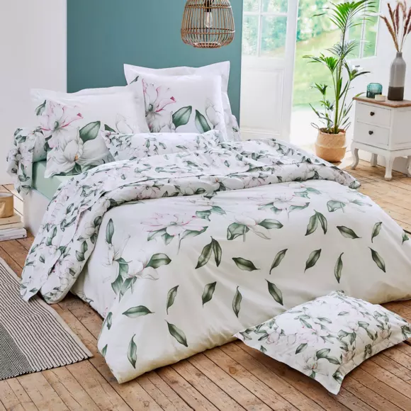 Funda para almohada rectangular percal de algodón Magnolia Verde 3