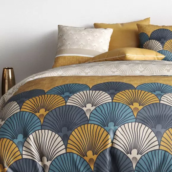 Housse de couette et deux taies coton (260 cm) Maka Jaune 2