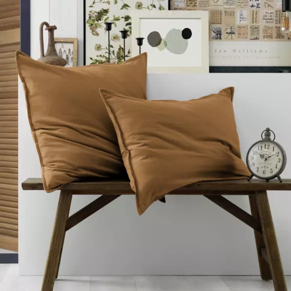 Funda de almohada rectangular en franela de algodón (70 cm) Théa Camello 2