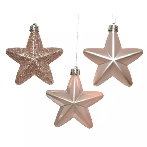 Confezione di 6 stelle di Natale da appendere con clip Rosa cipria 2