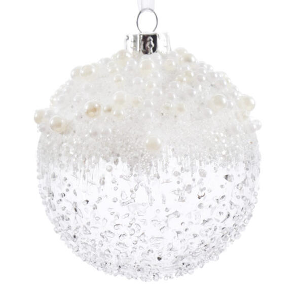 Lotto di 3 palline di Natale di vetro (D80 mm) Puntellata Bianco perlato 2