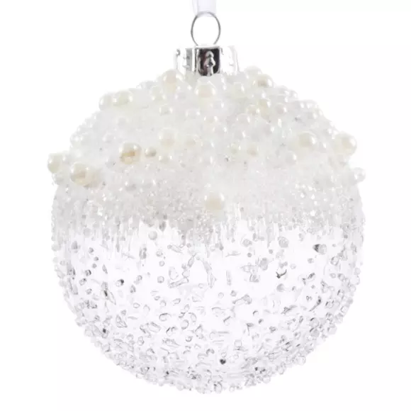 Lote de 3 bolas de Navidad en vidrio (D80 mm) Moteada Blanco irisado  2