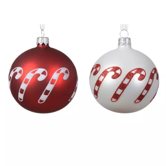Lot de 6 boules de Noël (D80 mm) en verre Sucre d'orge Rouge 2