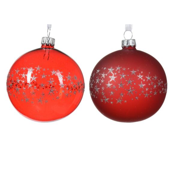 Lote de 6 bolas de Navidad (D80 mm) en vidrio Koss Rojo 2