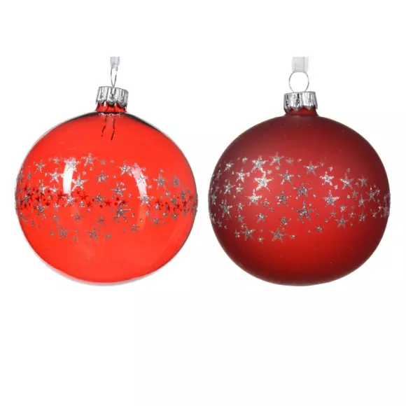 Lote de 6 bolas de Navidad (D80 mm) en vidrio Koss Rojo 2