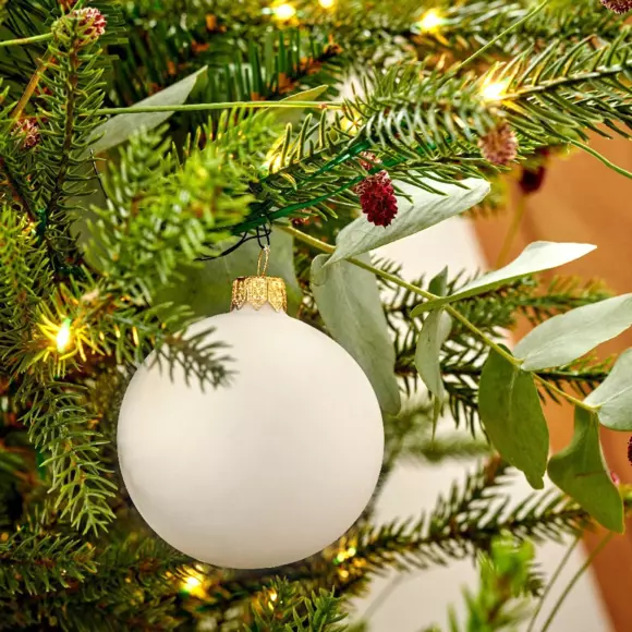 Set van 6 glazen kerstballen (D80 mm) Arctique mat wolwit  2