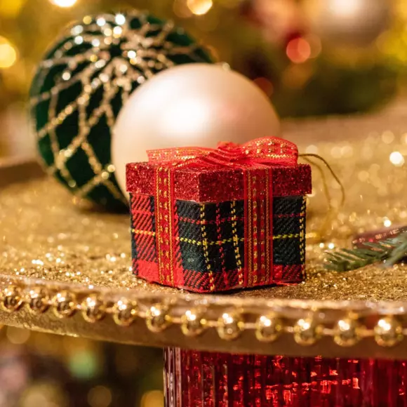 Adorno de fiesta para colgar Regalo cuadrado de purpurina Rojo 2