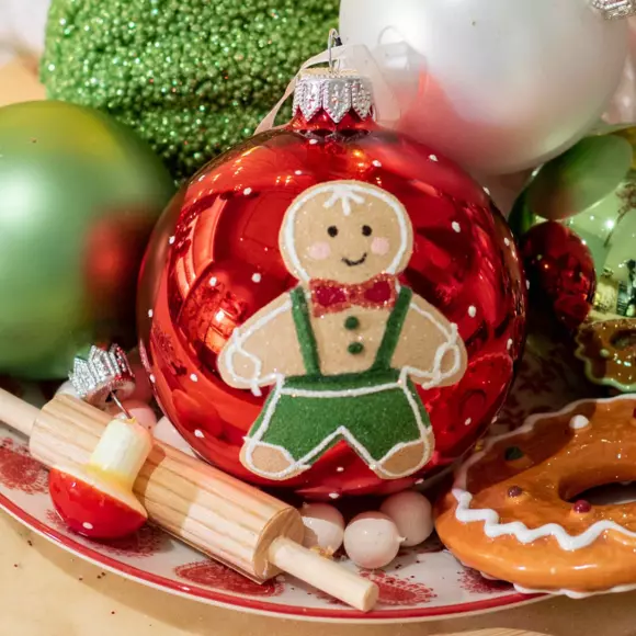 Lote de 6 bolas de Navidad en vidrio (D80 mm) Pequeña galleta Rojo  2