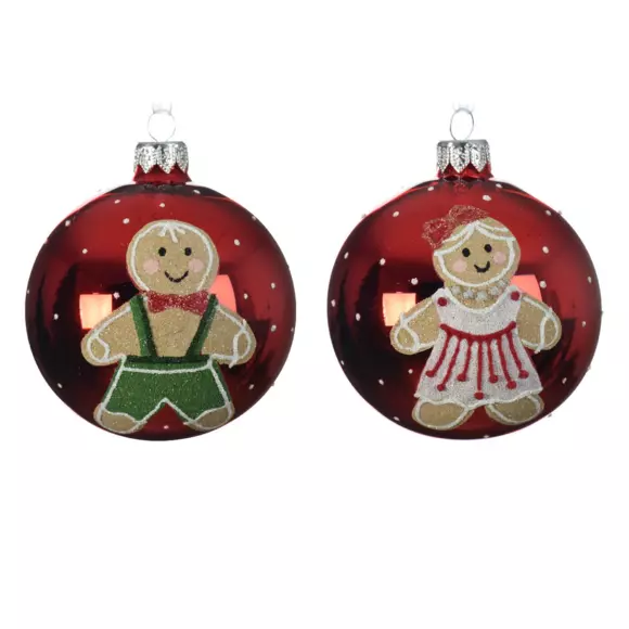 Lot de 6 boules de Noël en verre (D80 mm) Petit biscuit Rouge  3