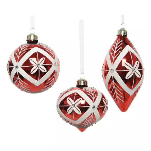 Lot de 3 boules de Noël en verre (D80 mm) Ornélia Rouge  2