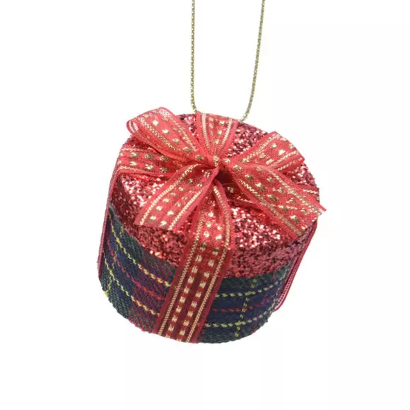 Adorno de fiesta para colgar Regalo redondo de purpurina Rojo 2