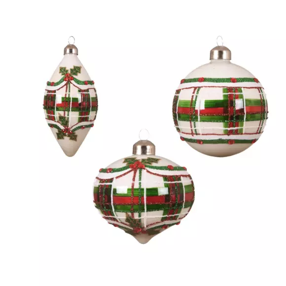 Lote de 3 bolas de Navidad en vidrio (D12 mm) Acebo en hoja Plata  3