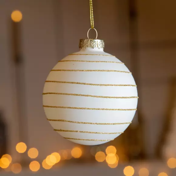 Lote de 3 bolas de Navidad (D80 mm) en vidrio Zoy Blanco lana 3