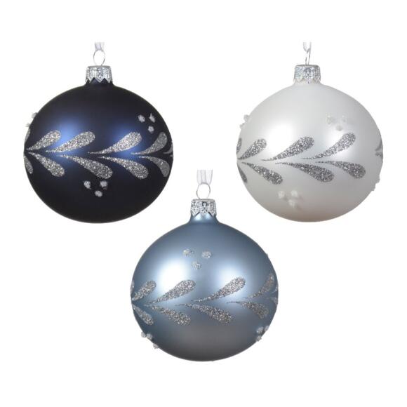 Lote de 6 bolas de Navidad (D80 mm) en vidrio Couronne de feuilles Azul noche 2