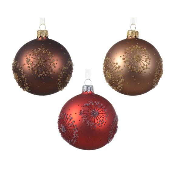 Lote de 6 bolas de Navidad (D80 mm) en vidrio Eline Rojo, café y  Café jengibre 2