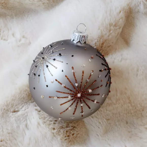 Lote de 6 bolas de Navidad (D80 mm) en vidrio Kery Blanco lana, marrón jengibre y Gris mármol 2