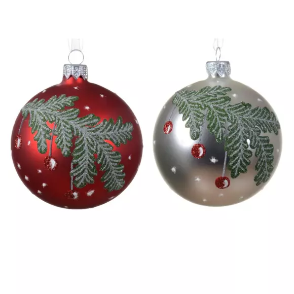 Lot de 6 boules de Noël (D80 mm) en verre Baies Rouge 3
