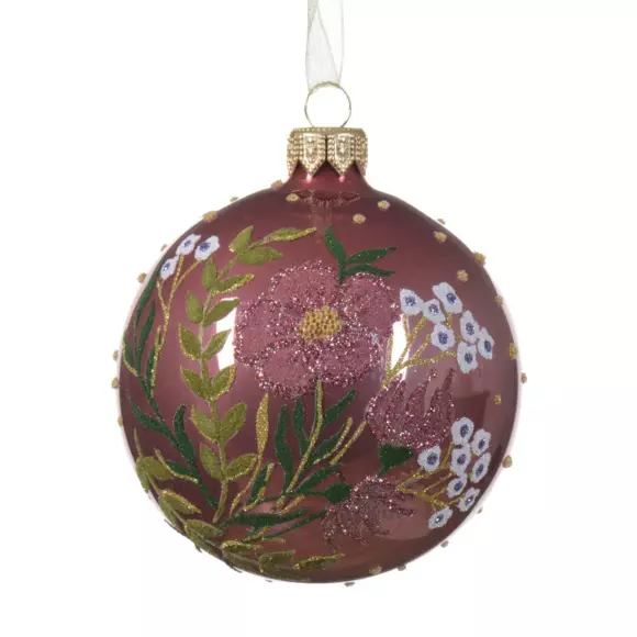 Lote de 6 bolas de Navidad (D80 mm) en vidrio Jardin Rosa antiguo 2