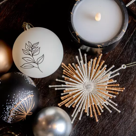 Set van 12 kerstballen (D80 mm) Sophia wolwit 2
