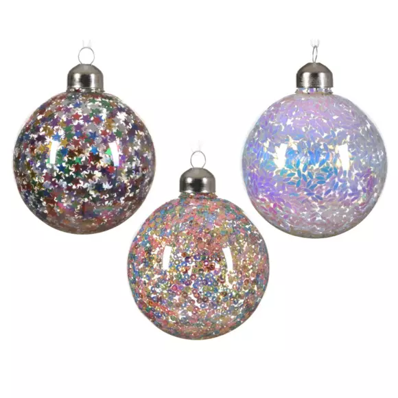 Lot de 12 boules de Noël (D80 mm) en verre Sequins Transparent 2