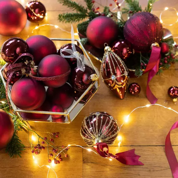 Set van 6 glazen kerstballen (D80 mm) Arctique brillantes Bordeauxrood  2