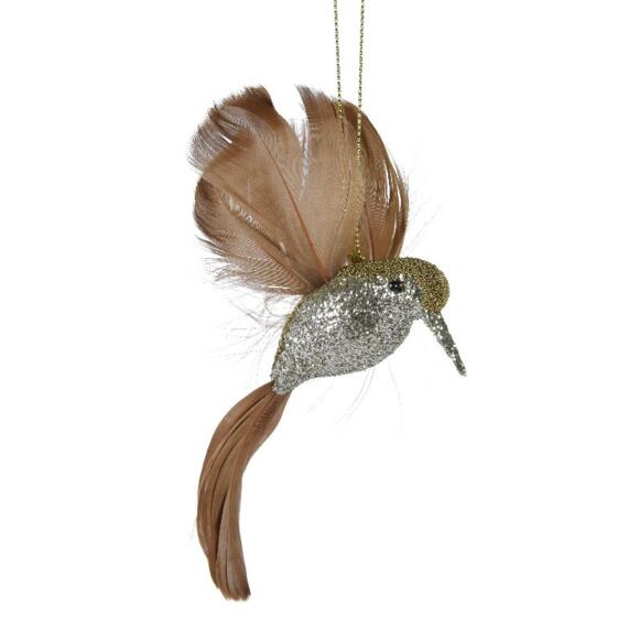 Vogel Kolibri mit Pailletten Perlweiß 2